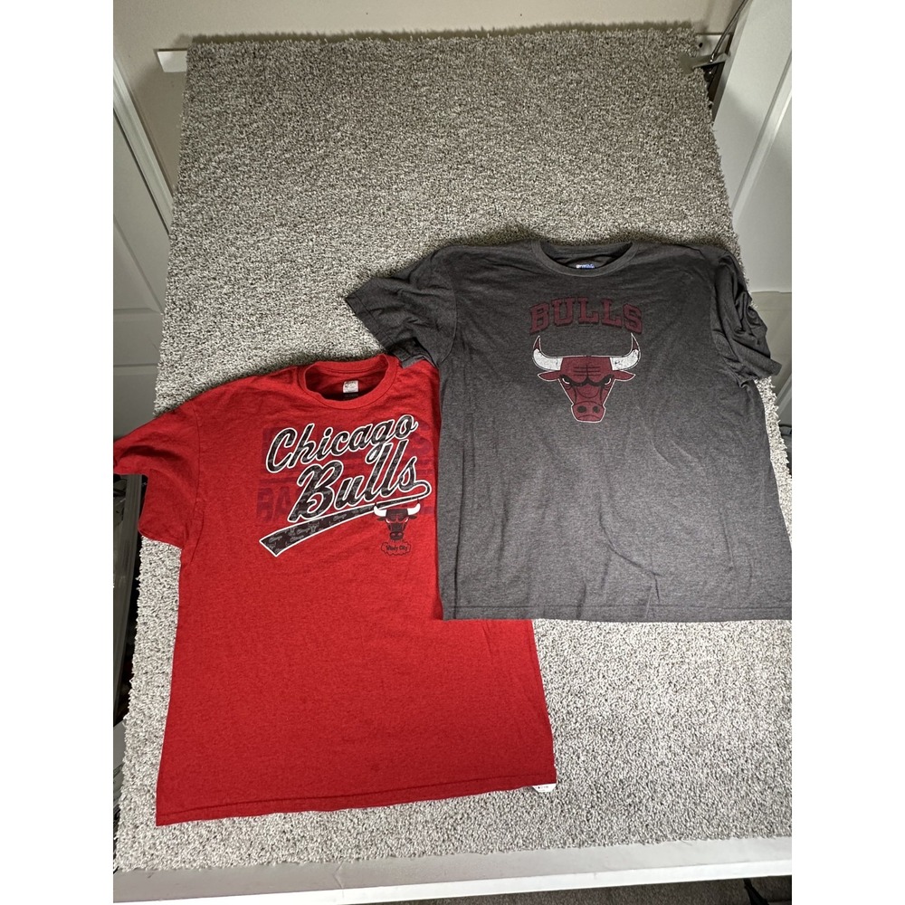 Lot Of 2‎ NBA Chicago Bulls T Shirt Size 2XL Grey Red Short Sleeves Cotton Blend